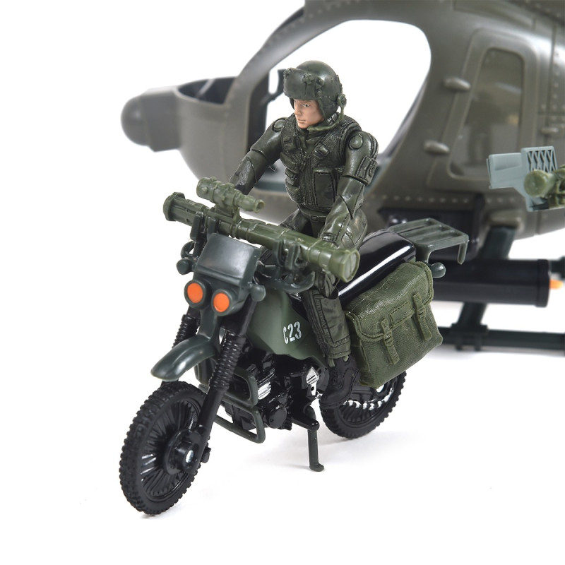Ігровий набір ELITE FORCE — БАГАТОЦІЛЬОВИЙ ГВИНТОКРИЛ MH-6 (гвинтокрил, мотоцикл, фігурки, аксес.)