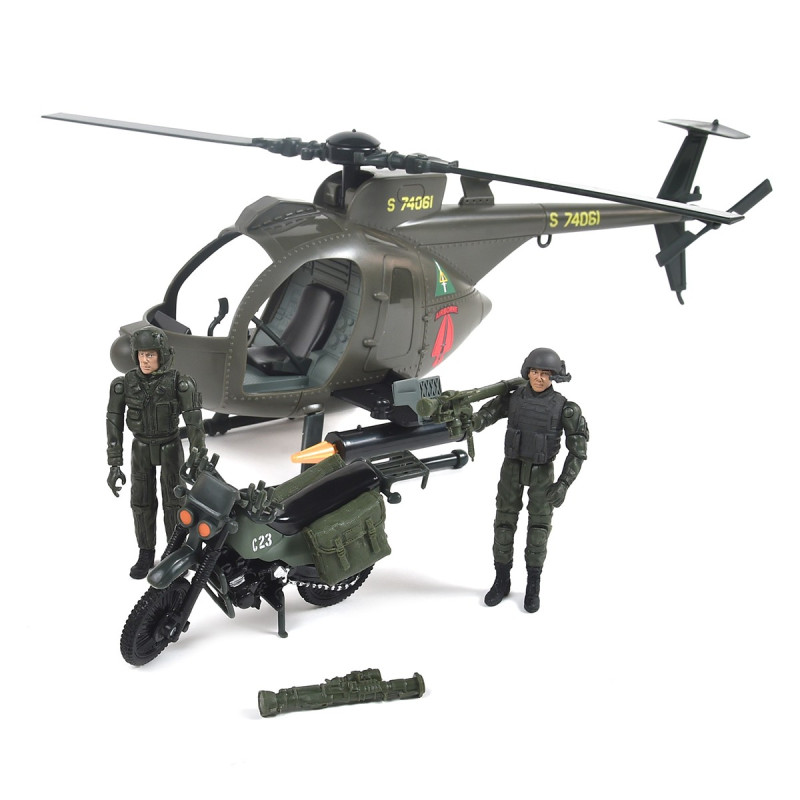 Ігровий набір ELITE FORCE — БАГАТОЦІЛЬОВИЙ ГВИНТОКРИЛ MH-6 (гвинтокрил, мотоцикл, фігурки, аксес.)