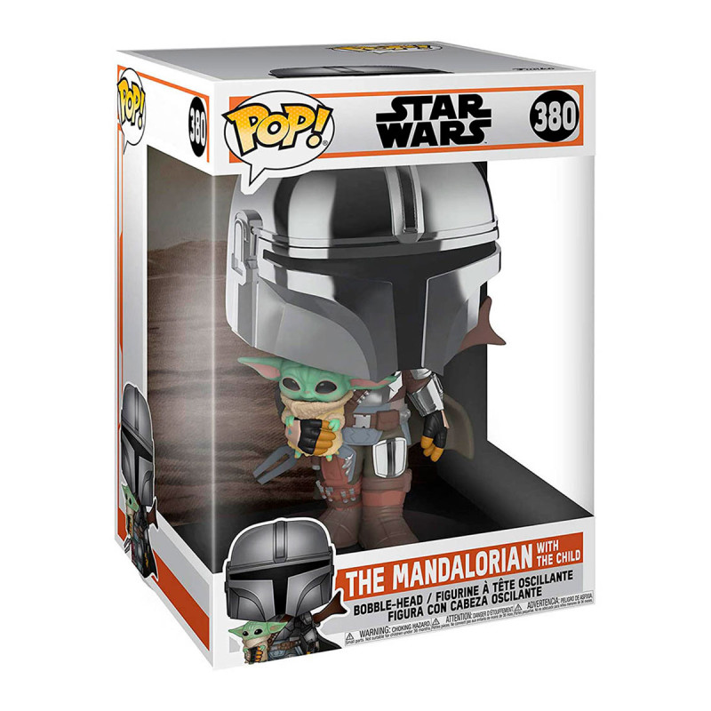 Ігрова фігурка FUNKO POP! серії "Мандалорець" - МАНДАЛОРЕЦЬ В ХРОМІ З МАЛЮКОМ (25 сm)