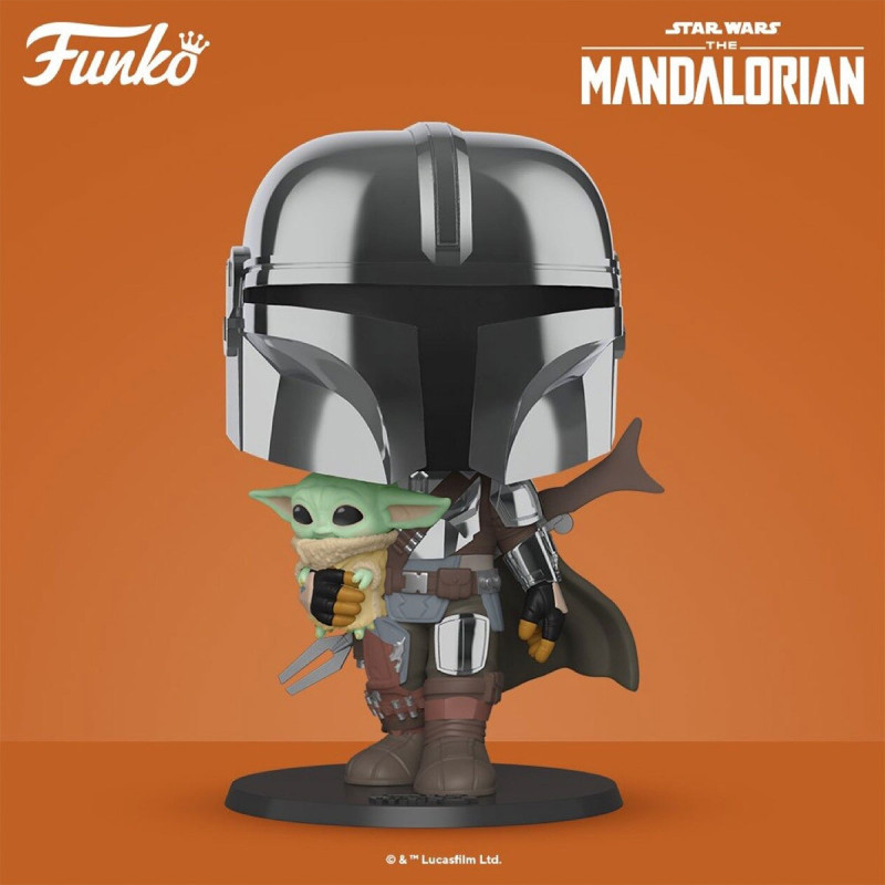 Ігрова фігурка FUNKO POP! серії "Мандалорець" - МАНДАЛОРЕЦЬ В ХРОМІ З МАЛЮКОМ (25 сm)