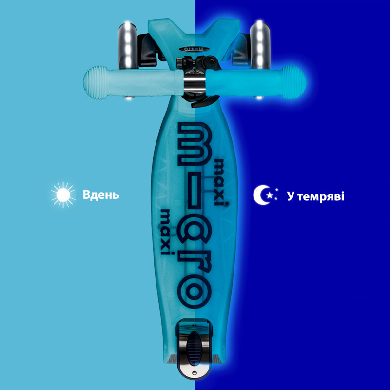 Самокат MICRO серії "Maxi Deluxe Glow LED" – СИНІЙ КРИШТАЛЬ (до 50 kg, 3-х колісний, світло)