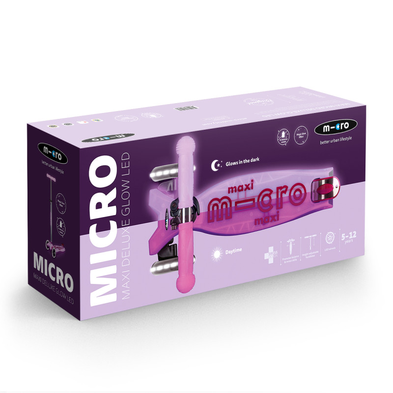 Самокат MICRO серії "Maxi Deluxe Glow LED" – СЯЙНИСТО-ПУРПУРОВИЙ (до 50 kg, 3-х колісний, світло)