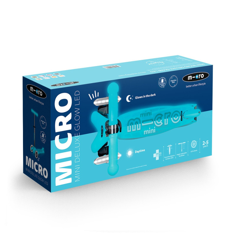 Самокат MICRO серії "Mini Deluxe Glow LED" – АРКТИЧНИЙ СИНІЙ (до 50 kg, 3-х колісний, світло)