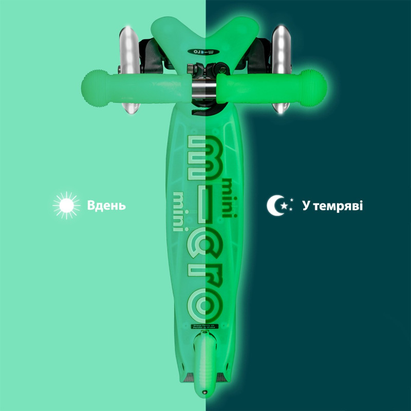 Самокат MICRO серії "Mini Deluxe Glow LED" – КРИЖАНИЙ ЛАЙМ (до 50 kg, 3-х колісний, світло)
