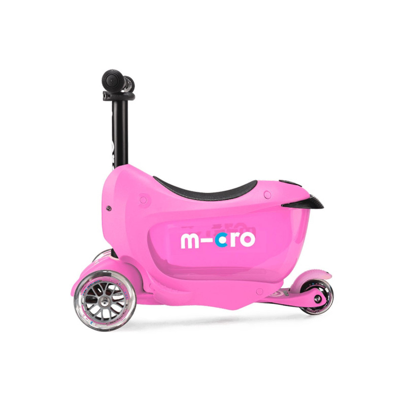 Самокат MICRO серії "Mini2go Deluxe Plus" - РОЖЕВИЙ (до 50 kg, до 20 kg з сидінням, триколісний)