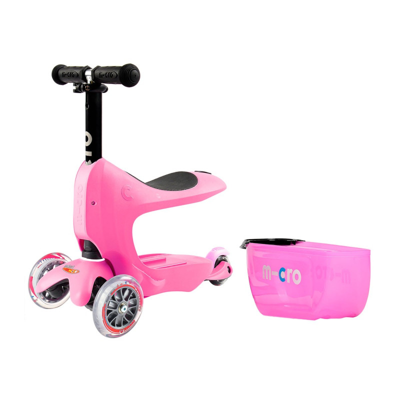 Самокат MICRO серії "Mini2go Deluxe Plus" - РОЖЕВИЙ (до 50 kg, до 20 kg з сидінням, триколісний)