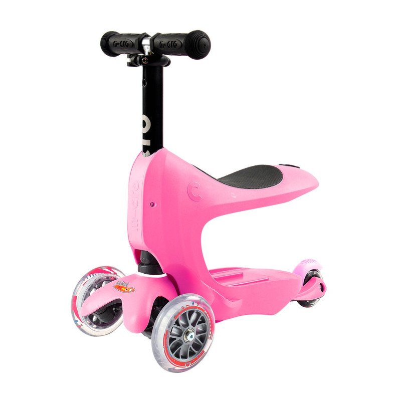 Самокат MICRO серії "Mini2go Deluxe Plus" - РОЖЕВИЙ (до 50 kg, до 20 kg з сидінням, триколісний)