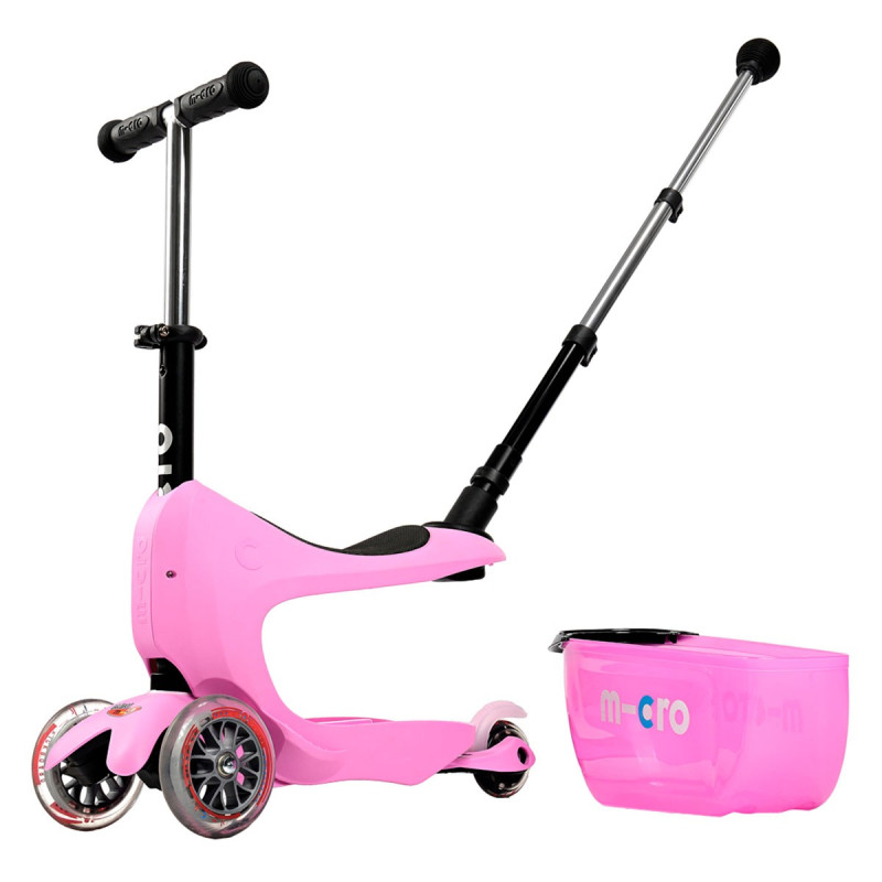 Самокат MICRO серії "Mini2go Deluxe Plus" - РОЖЕВИЙ (до 50 kg, до 20 kg з сидінням, триколісний)