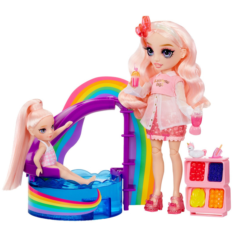 Ігровий набір з лялькою RAINBOW HIGH серії "Littles" – ВЕСЕЛКОВЕ СВЯТО В БАСЕЙНІ (з аксес.)