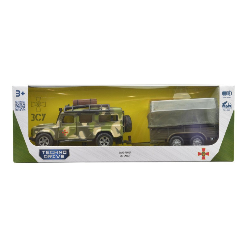 Ігровий набір – LAND ROVER DEFENDER MІЛІТАРІ (з причепом)