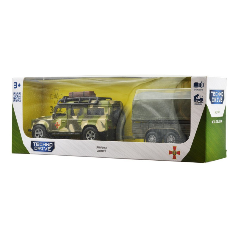 Ігровий набір – LAND ROVER DEFENDER MІЛІТАРІ (з причепом)
