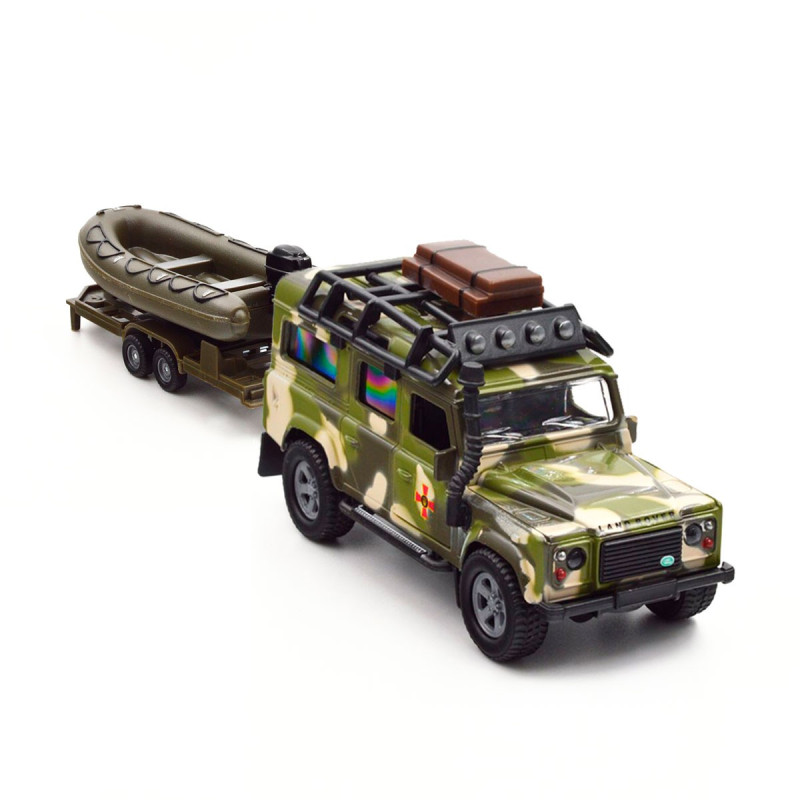 Ігровий набір – LAND ROVER DEFENDER MІЛІТАРІ (з човном)