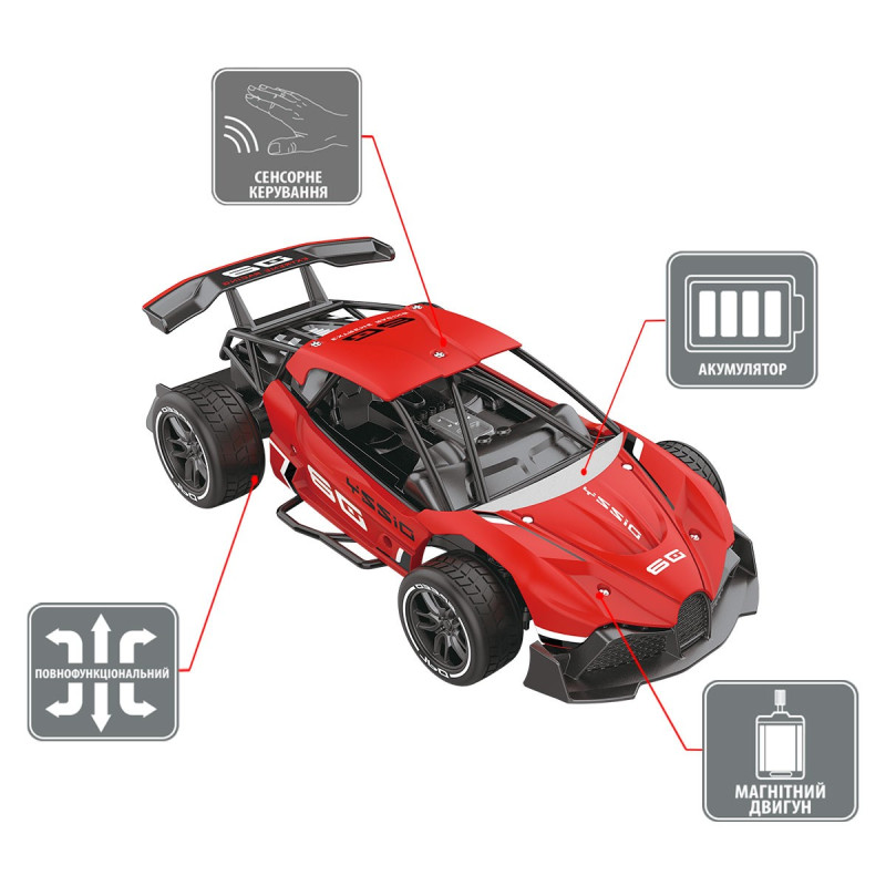 Автомобіль GESTURE SENSING з р/к та з сенсорним керуванням - DIZZY (червоний, акум.3,7V, 1:16)