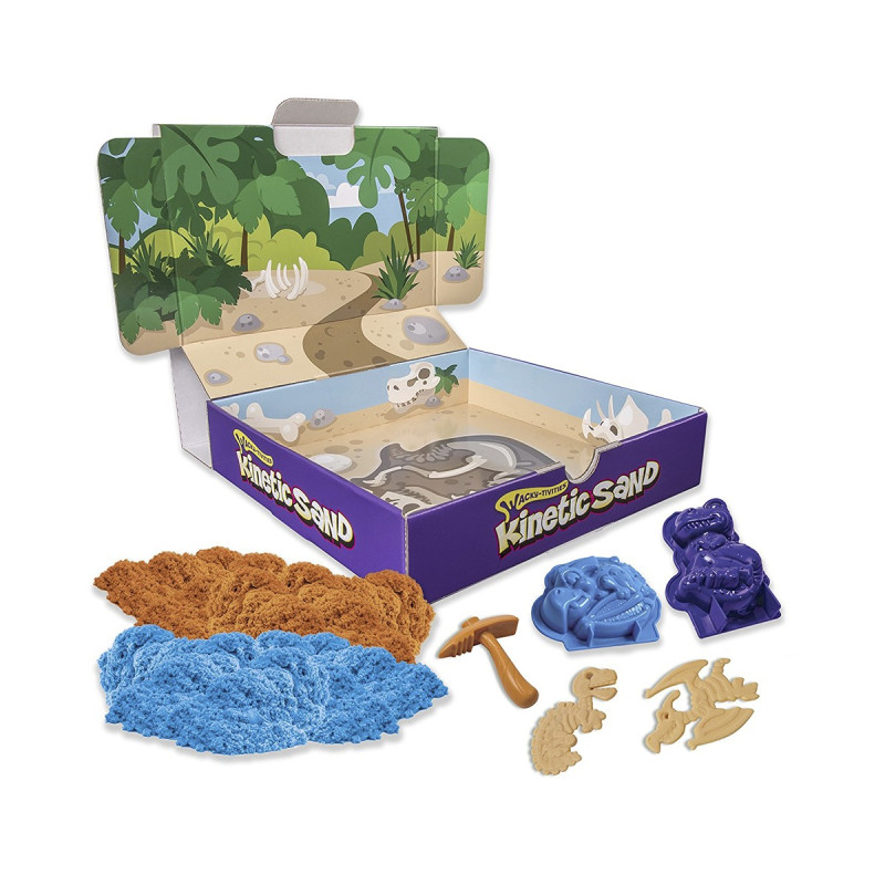 Набір піску для дитячої творчості - KINETIC SAND DINO (блакитний, коричневий, аксесуари, 340 г)