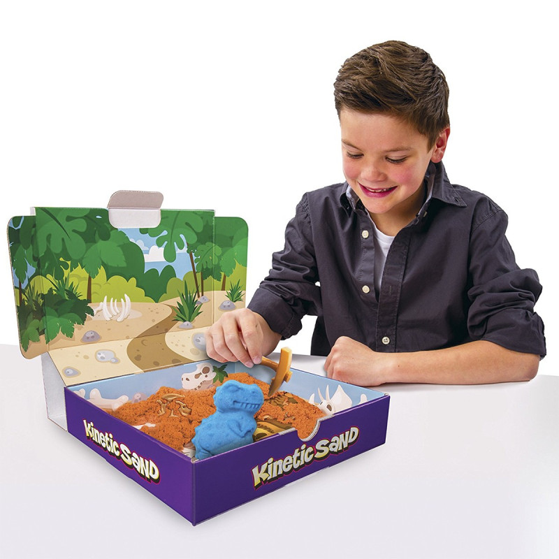 Набір піску для дитячої творчості - KINETIC SAND DINO (блакитний, коричневий, аксесуари, 340 г)