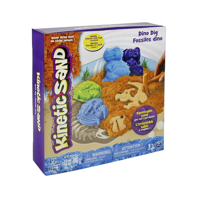 Набір піску для дитячої творчості - KINETIC SAND DINO (блакитний, коричневий, аксесуари, 340 г)