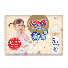 Підгузки GOO.N Premium Soft для дітей 12-20 кг (розмір 5(XL), на липучках, унісекс, 40 шт.)
