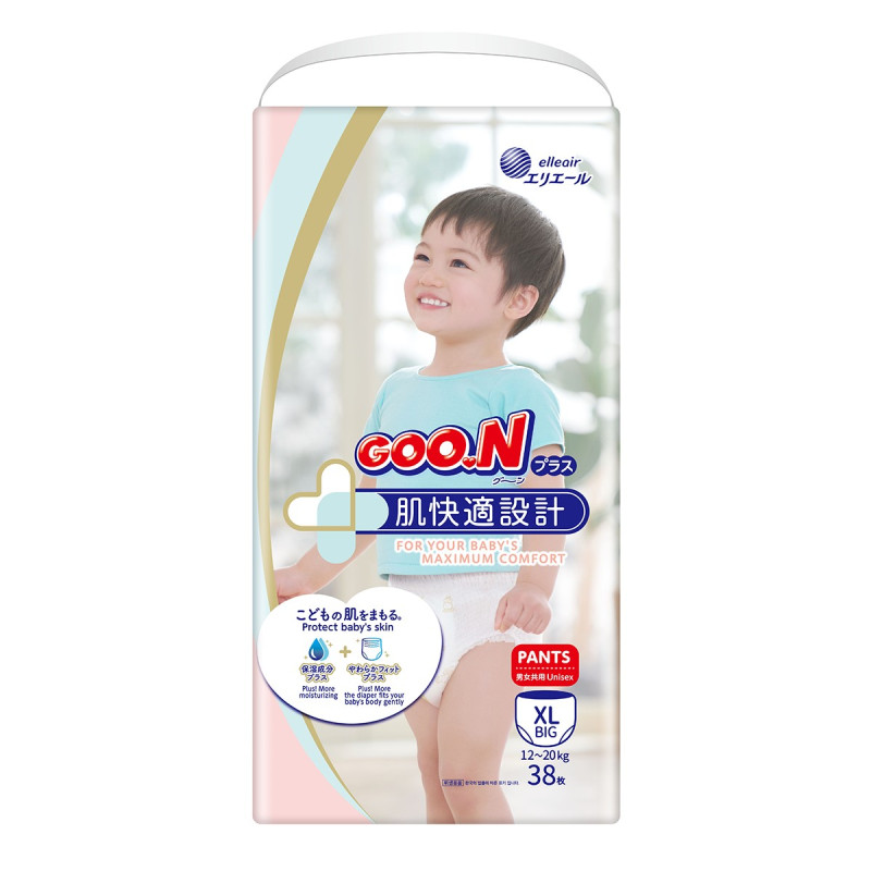Підгузки GOO.N Plus для дітей 12-20 кг (розмір XL, на липучках, унісекс, 38 шт)