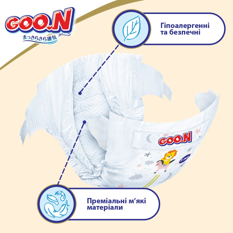 Підгузки GOO.N Premium Soft для новонароджених до 5 кг (1(NB), на липучках, унісекс, 72 шт)