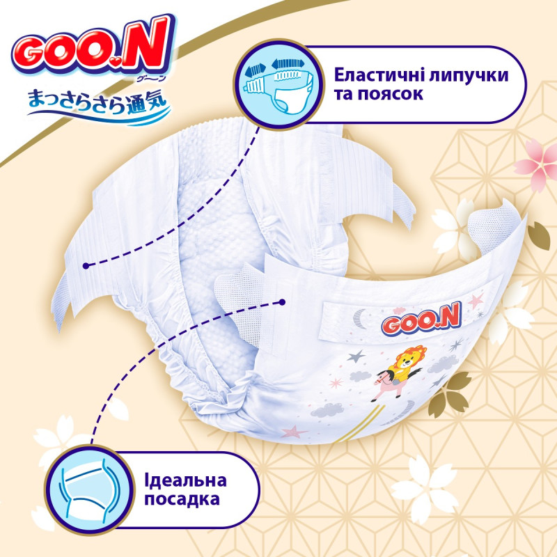 Підгузки GOO.N Premium Soft для дітей 3-6 кг (розмір 2(S), на липучках, унісекс, 70 шт)